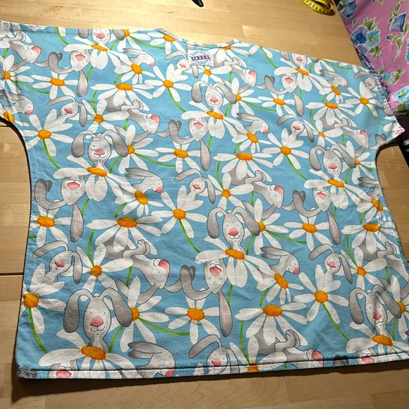 S.C.R.U.B.S. Blue Rabbit & Flower Patterned Scrub Top - Picture 3 of 5